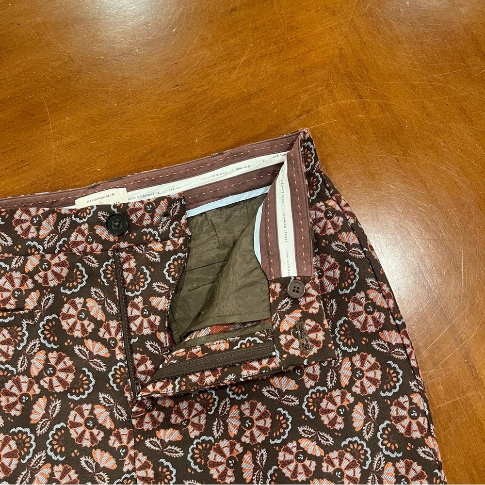 Anthropologie The Essential Slim Floral Jacquard Ankle Length Pant 10 Brown - Picture 9 of 16